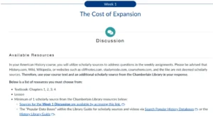 HIST405N Week 1: The Cost of Expansion