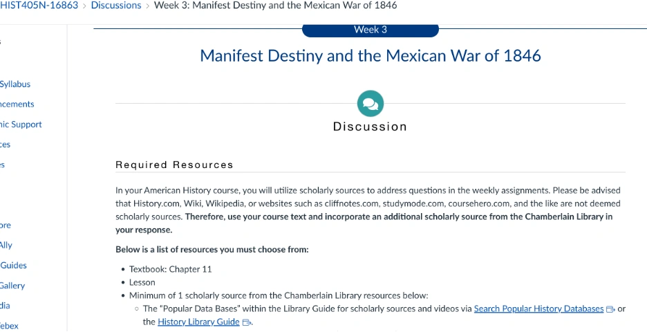 HIST405N Week 3: Manifest Destiny and the Mexican War of 1846
