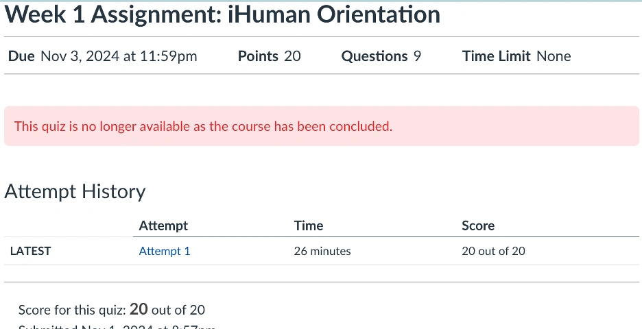 NR305 Week 1 Assignment iHuman Orientation