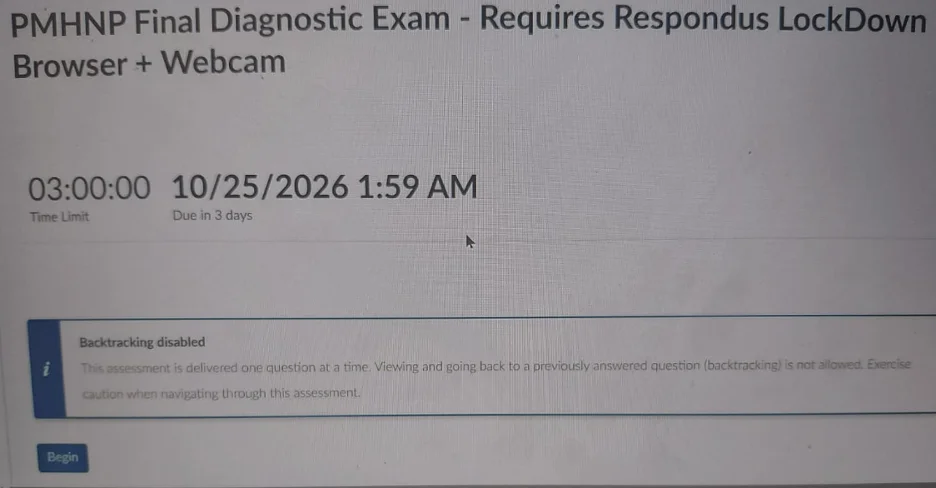 NR668 PMHNP Final Diagnostic Exam